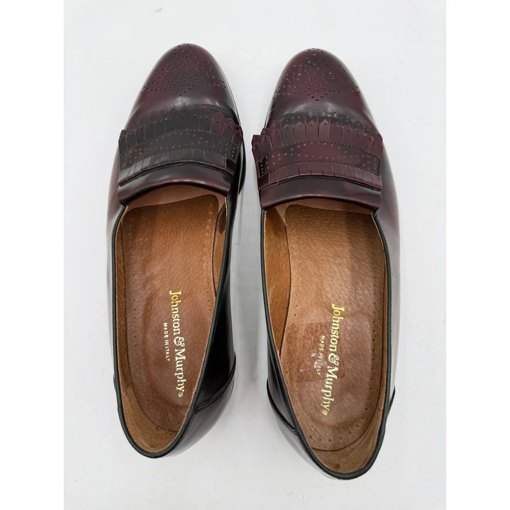 Johnston & Murphy Kiltie Loafers‎ Burgundy Leather Brogue Made in Italy Mens 10